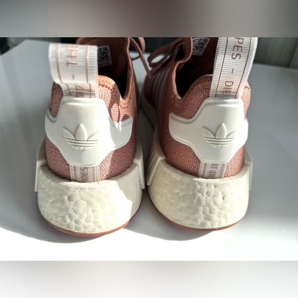 Adidas NMD_R1 shoes, specifically identified in the "Raw Pink" or "Salmon - Picture 15 of 16